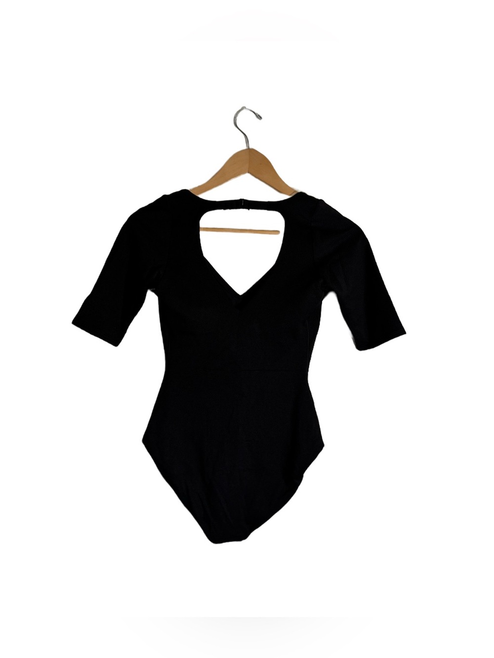 Spanx Pique Shaping Plunge Short Sleeve One Piece Swimsuit Very Black Sz S NWT - Picture 4 of 7